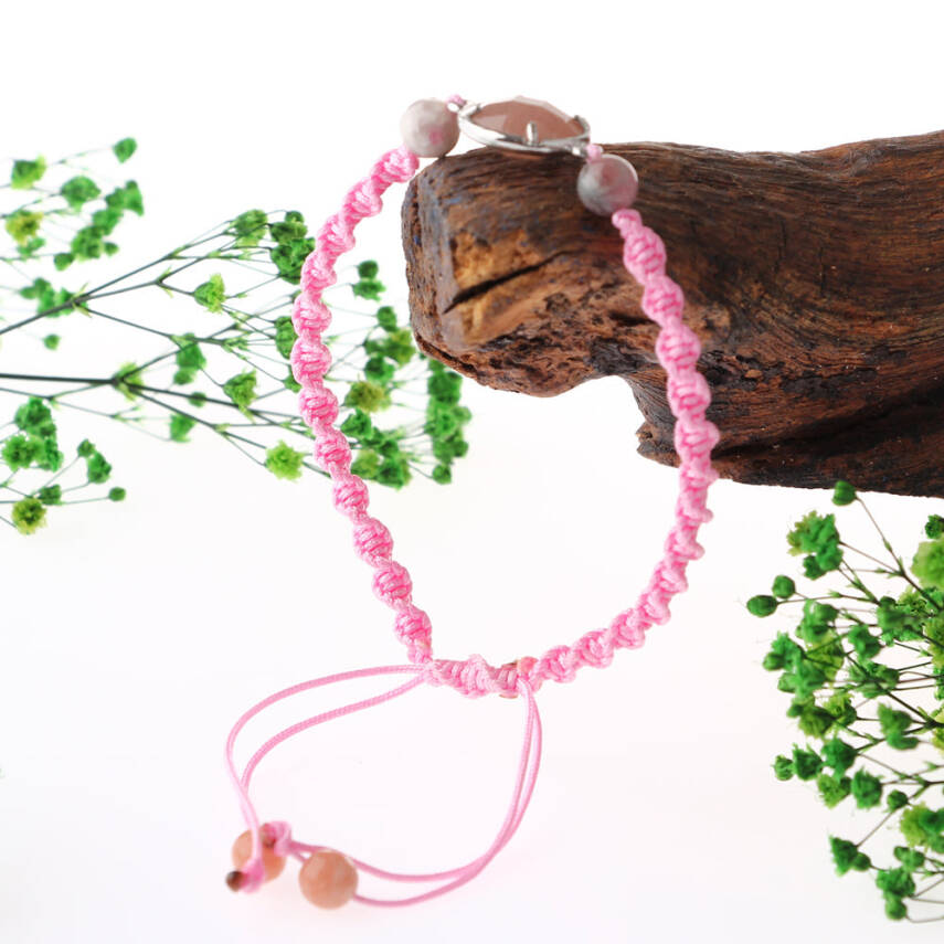 Güneş Taşı-Lepidolit Doğal Taş Makrome Örgü Bileklik - 2