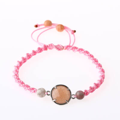 Güneş Taşı-Lepidolit Doğal Taş Makrome Örgü Bileklik - 3