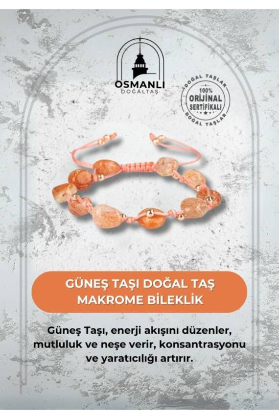 Güneş Taşı Natürel Kesim Doğal Taş Makrome Bileklik - 1