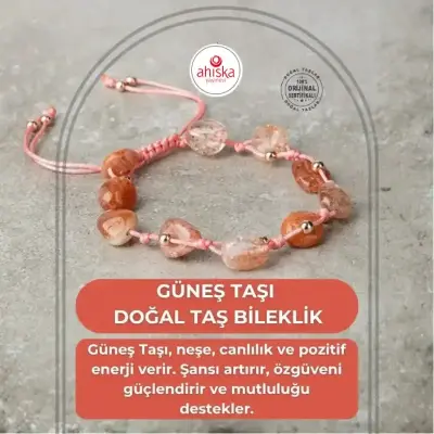 Güneş Taşı Natürel Kesim Doğal Taş Makrome Bileklik - 1