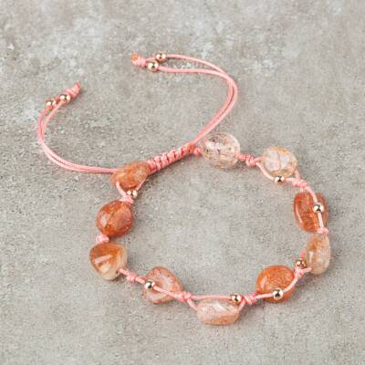 Güneş Taşı Natürel Kesim Doğal Taş Makrome Bileklik - Osmanlı Doğaltaş