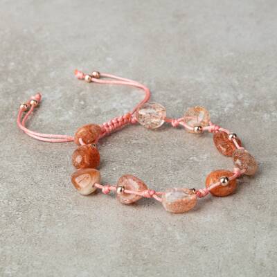 Güneş Taşı Natürel Kesim Doğal Taş Makrome Bileklik - 2