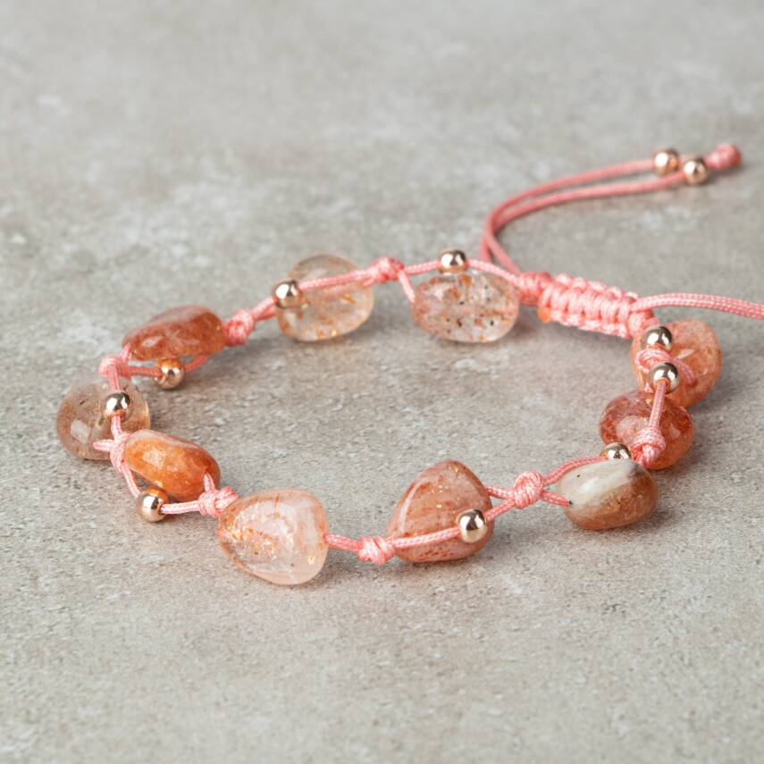 Güneş Taşı Natürel Kesim Doğal Taş Makrome Bileklik - 3