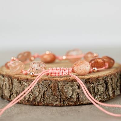 Güneş Taşı Natürel Kesim Doğal Taş Makrome Bileklik - 4