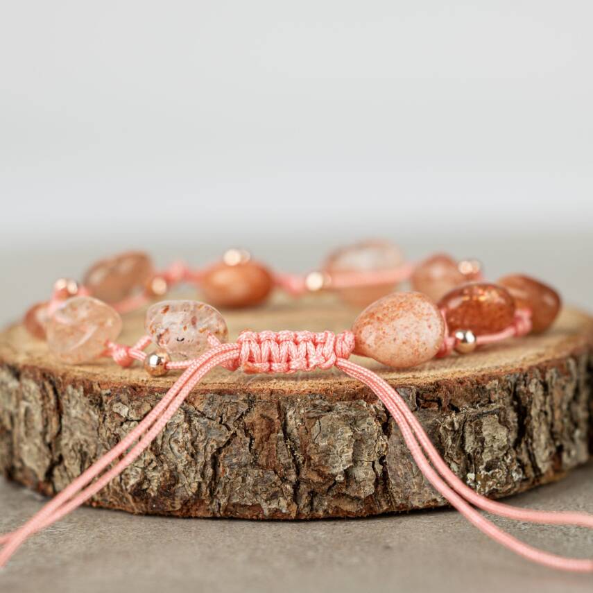 Güneş Taşı Natürel Kesim Doğal Taş Makrome Bileklik - 4