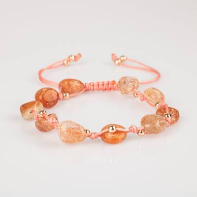 Güneş Taşı Natürel Kesim Doğal Taş Makrome Bileklik - 5