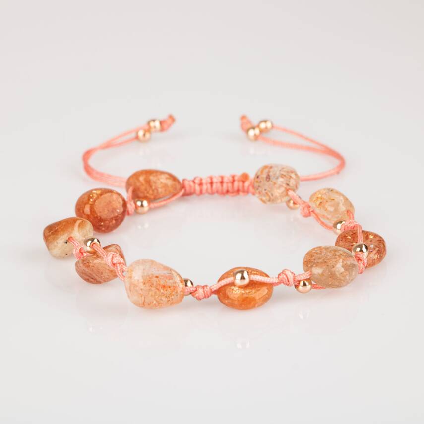 Güneş Taşı Natürel Kesim Doğal Taş Makrome Bileklik - 5