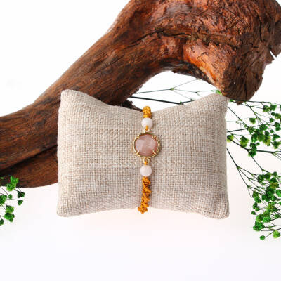 Güneş Taşı-Pembe Kuvars Doğal Taş Makrome Örgü Bileklik - 2