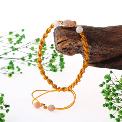 Güneş Taşı-Pembe Kuvars Doğal Taş Makrome Örgü Bileklik - 3