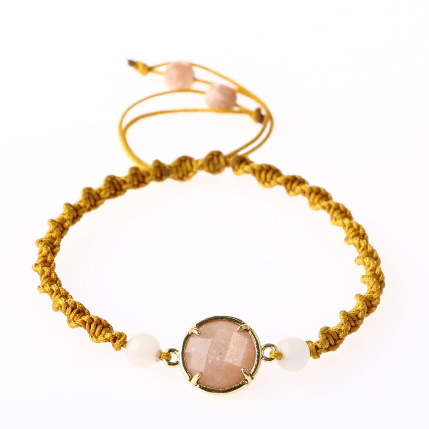 Güneş Taşı-Pembe Kuvars Doğal Taş Makrome Örgü Bileklik - 4