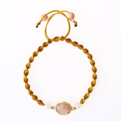 Güneş Taşı-Pembe Kuvars Doğal Taş Makrome Örgü Bileklik - 5