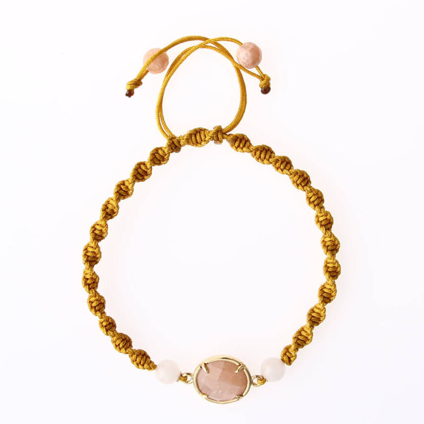 Güneş Taşı-Pembe Kuvars Doğal Taş Makrome Örgü Bileklik - 5