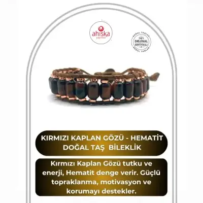 Hakiki Doğal Sertifikalı Özel Kesim Kırmızı Kaplan Gözü - Hematit Doğal Taş İpli bileklik - Doğal Taş (1)