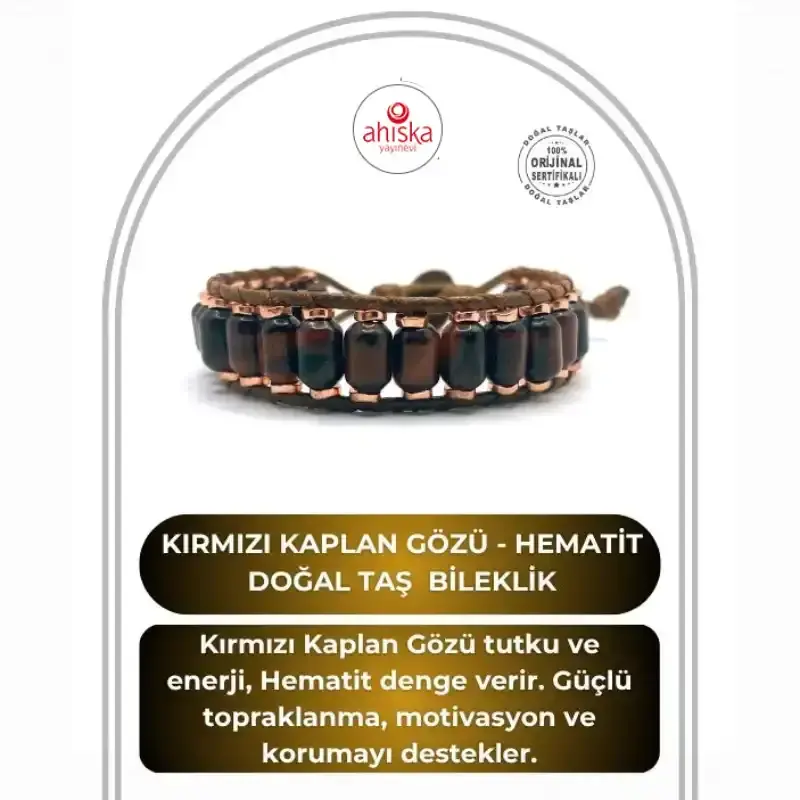 Hakiki Doğal Sertifikalı Özel Kesim Kırmızı Kaplan Gözü - Hematit Doğal Taş İpli bileklik - 2