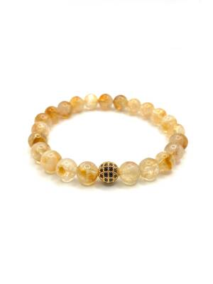 Hakiki Doğal Sertifikalı Özel Kesim Sitrin - Hematit Doğal Taş Bileklik 10mm Zirkon Aparatlı - 2