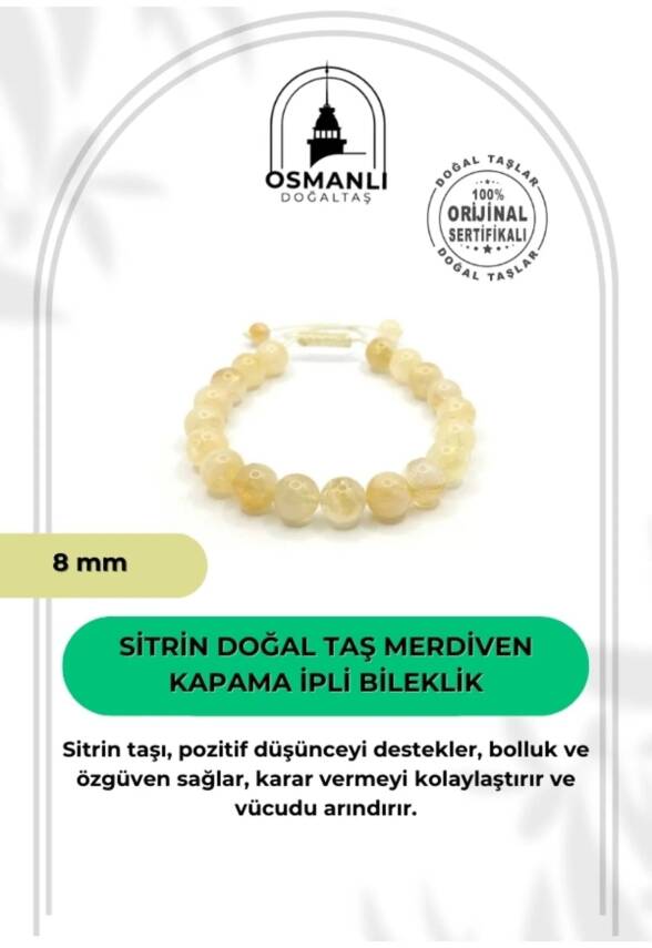 Hakiki Doğal Sertifikalı Sitrin Doğal Taş Merdiven Kapama İpli Bileklik 8mm - 2