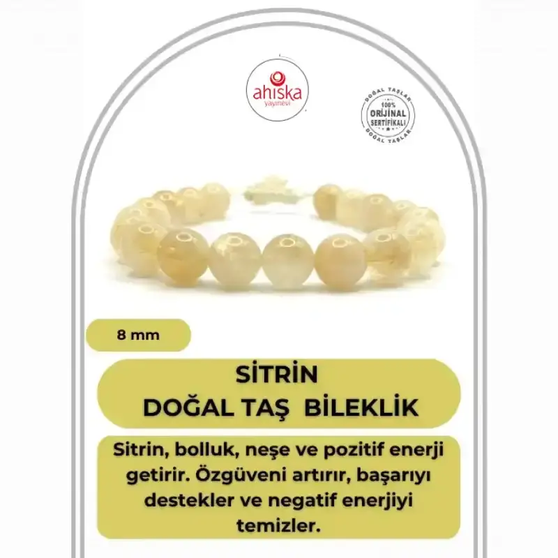 Hakiki Doğal Sertifikalı Sitrin Doğal Taş Merdiven Kapama İpli Bileklik 8mm - 1