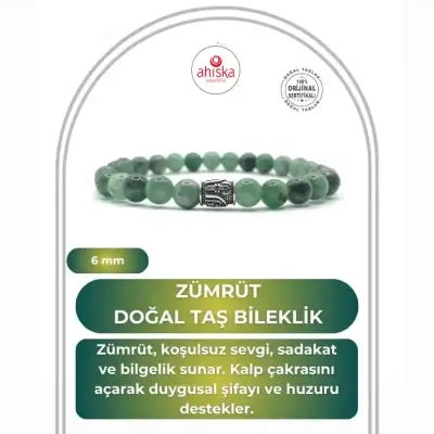 Hakiki Doğal Sertifikalı Zümrüt Doğal Taş Gümüş Aparatlı Misinalı Bileklik 6mm - Doğal Taş (1)