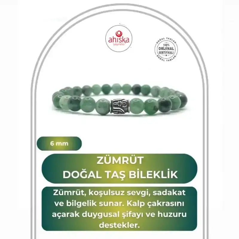 Hakiki Doğal Sertifikalı Zümrüt Doğal Taş Gümüş Aparatlı Misinalı Bileklik 6mm - 2