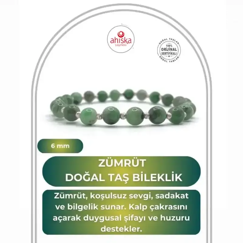 Hakiki Doğal Sertifikalı Zümrüt Doğal Taş Küçük Gümüş Aparatlı Misinalı Bileklik 6mm - 2