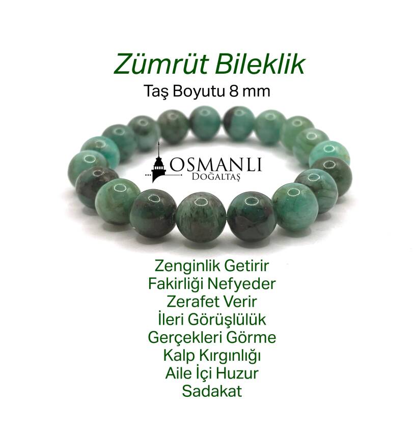 Hakiki Doğal Sertifikalı Zümrüt Doğal Taş Küçük Gümüş Aparatlı Misinalı Bileklik 6mm - 2