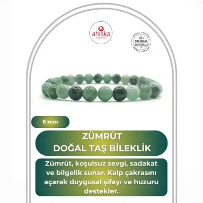 Hakiki Doğal Sertifikalı Zümrüt Doğal Taş Misinalı Bileklik 6mm - Doğal Taş (1)