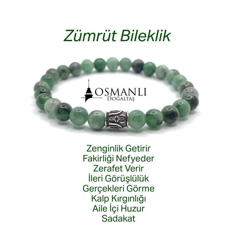 Hakiki Doğal Sertifikalı Zümrüt Doğal Taş Misinalı Bileklik 6mm - 3