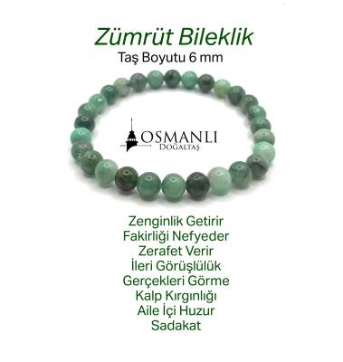 Hakiki Doğal Sertifikalı Zümrüt Doğal Taş Misinalı Bileklik 8mm - 3
