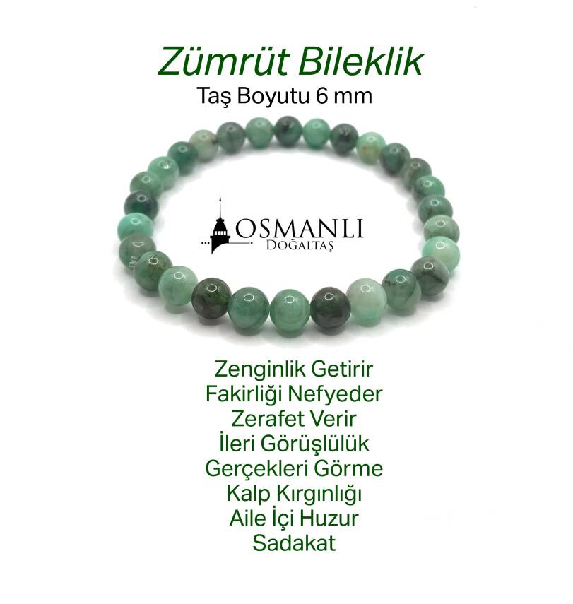 Hakiki Doğal Sertifikalı Zümrüt Doğal Taş Misinalı Bileklik 8mm - 3