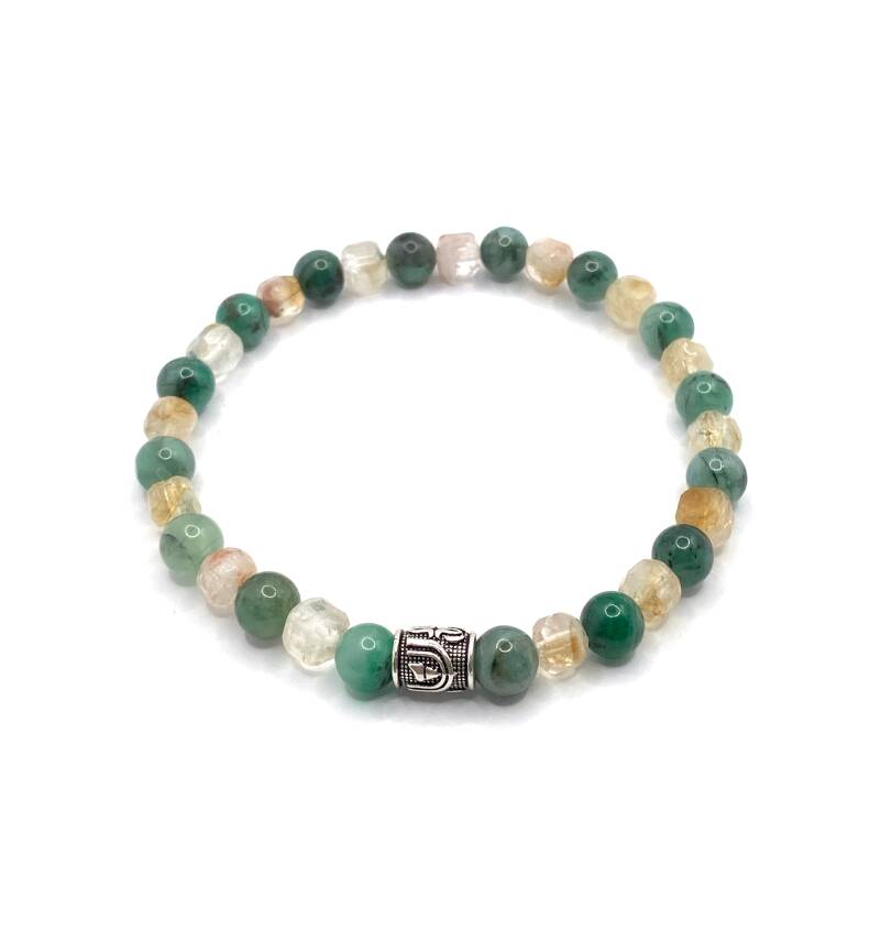 Hakiki Doğal Sertifikalı Zümrüt - Sitrin Doğal Taş Gümüş Aparatlı Misinalı Bileklik Fasetli 6mm - 1