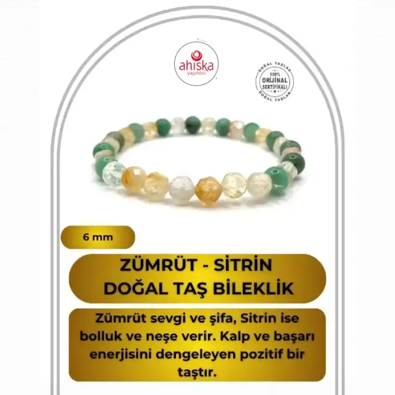 Hakiki Doğal Sertifikalı Zümrüt - Sitrin Doğal Taş Misinalı Bileklik Fasetli 6mm - 2
