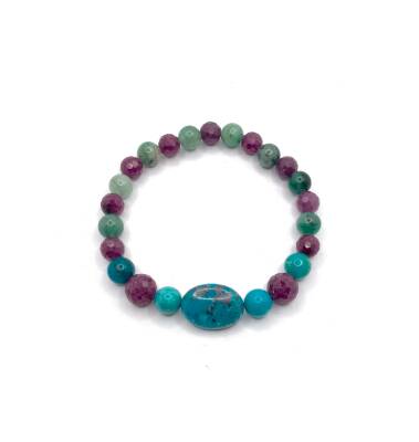 Hakiki Doğal Sertifikalı Zümrüt - Yakut - Turkuaz (Firuze) Doğal Taş Misinalı Bileklik Fasetli 6mm - Osmanlı Doğaltaş