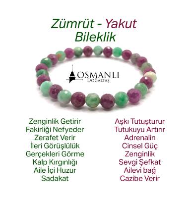 Hakiki Doğal Sertifikalı Zümrüt - Yakut - Turkuaz (Firuze) Doğal Taş Misinalı Bileklik Fasetli 6mm - 2