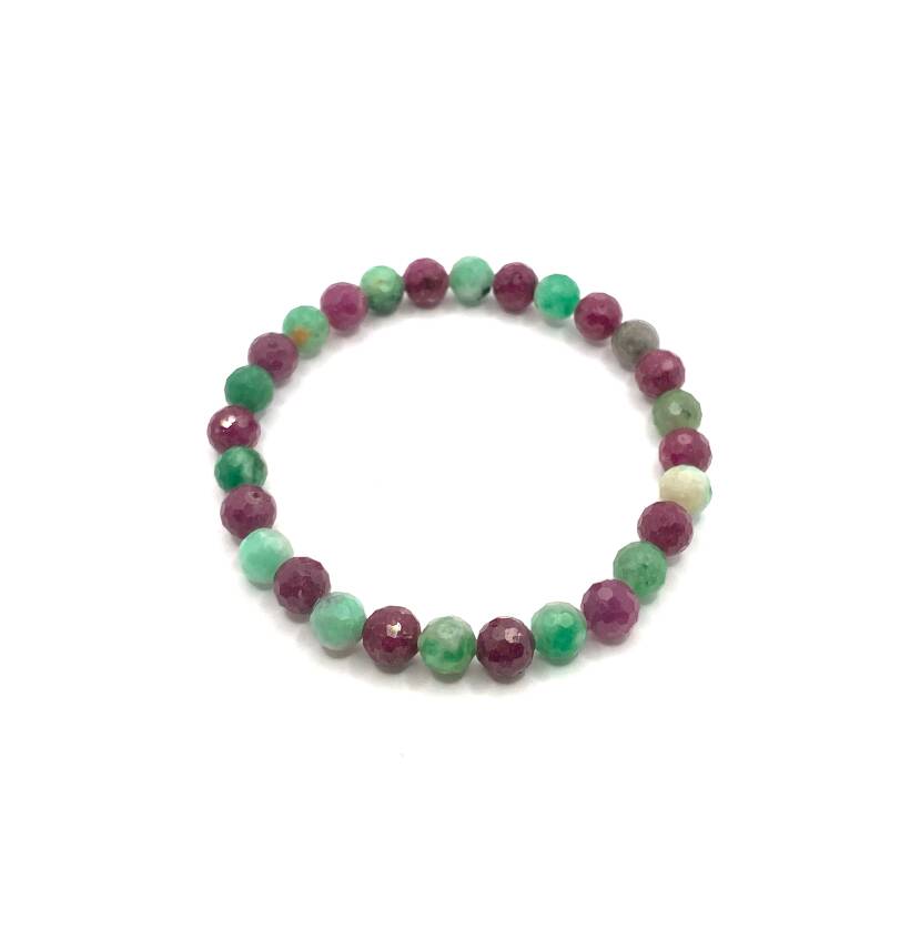 Hakiki Doğal Sertifikalı Zümrüt - Yakut - Turkuaz (Firuze) Doğal Taş Misinalı Bileklik Fasetli 6mm - 3