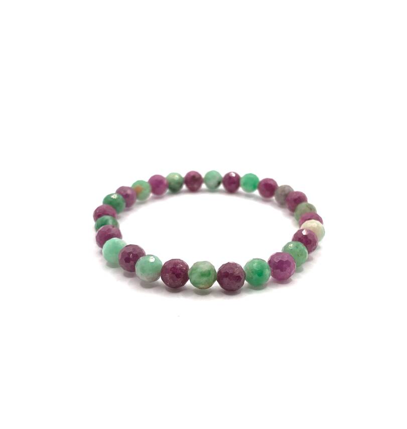 Hakiki Doğal Sertifikalı Zümrüt - Yakut - Turkuaz (Firuze) Doğal Taş Misinalı Bileklik Fasetli 6mm - 4