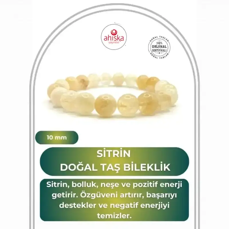 Hakiki Doğal Sitrin Doğal Taş Misinalı Bileklik 10mm - 1