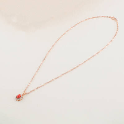 Hakiki Kırmızı Okyanus Mercan Gümüş Çerçeve Rose Gümüş Zincir Doğaltaş Kolye - 2