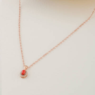 Hakiki Kırmızı Okyanus Mercan Gümüş Çerçeve Rose Gümüş Zincir Doğaltaş Kolye - 3