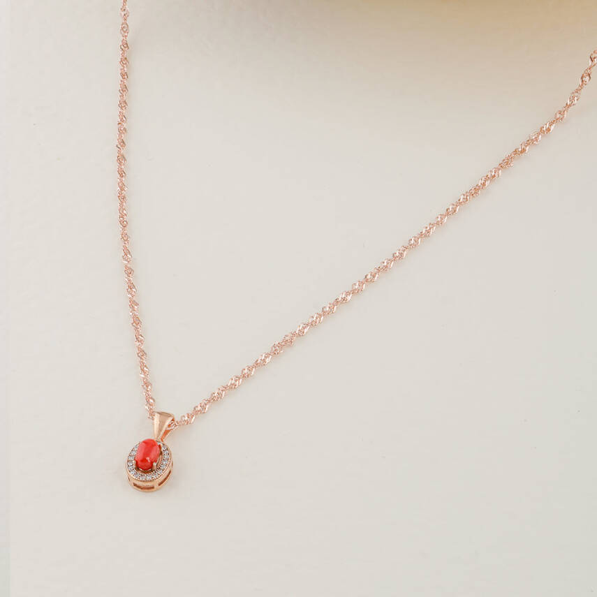Hakiki Kırmızı Okyanus Mercan Gümüş Çerçeve Rose Gümüş Zincir Doğaltaş Kolye - 3