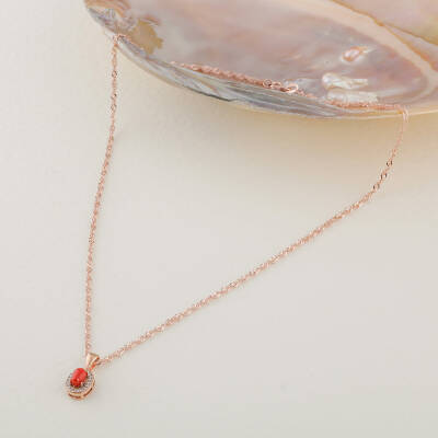 Hakiki Kırmızı Okyanus Mercan Gümüş Çerçeve Rose Gümüş Zincir Doğaltaş Kolye - 4