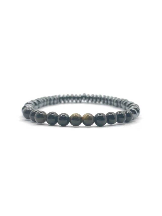 Hakiki Orijinal Sertifikalı 6mm Obsidyen - Hematit Doğal Taş Misinalı Bileklik - 2
