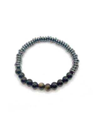 Hakiki Orijinal Sertifikalı 6mm Obsidyen - Hematit Doğal Taş Misinalı Bileklik - 3