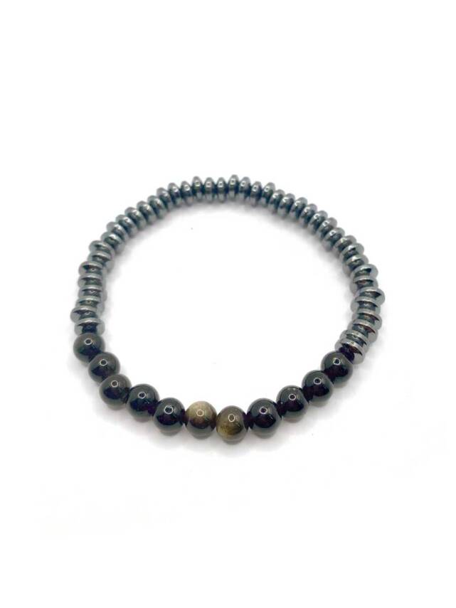 Hakiki Orijinal Sertifikalı 6mm Obsidyen - Hematit Doğal Taş Misinalı Bileklik - 3