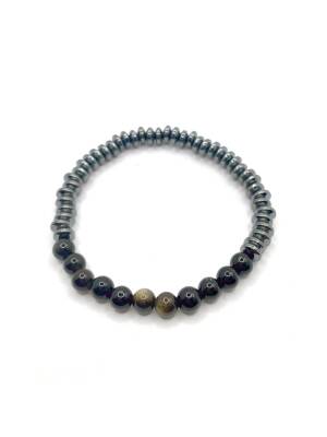 Hakiki Orijinal Sertifikalı 6mm Obsidyen - Hematit Doğal Taş Misinalı Bileklik - 3