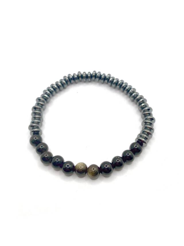 Hakiki Orijinal Sertifikalı 6mm Obsidyen - Hematit Doğal Taş Misinalı Bileklik - 3