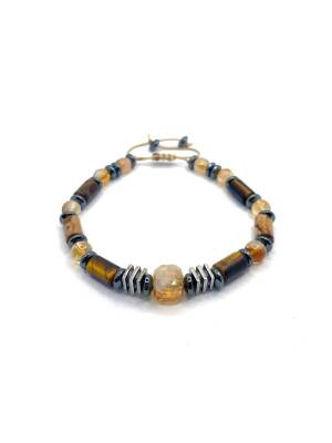 Hakiki Orijinal Sertifikalı Kaplan Gözü - Jasper - 6mm Sitrin - Hematit İpli Ayarlanabilir Doğal Taş Bileklik - 3