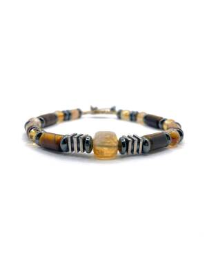 Hakiki Orijinal Sertifikalı Kaplan Gözü - Jasper - 6mm Sitrin - Hematit İpli Ayarlanabilir Doğal Taş Bileklik - 4