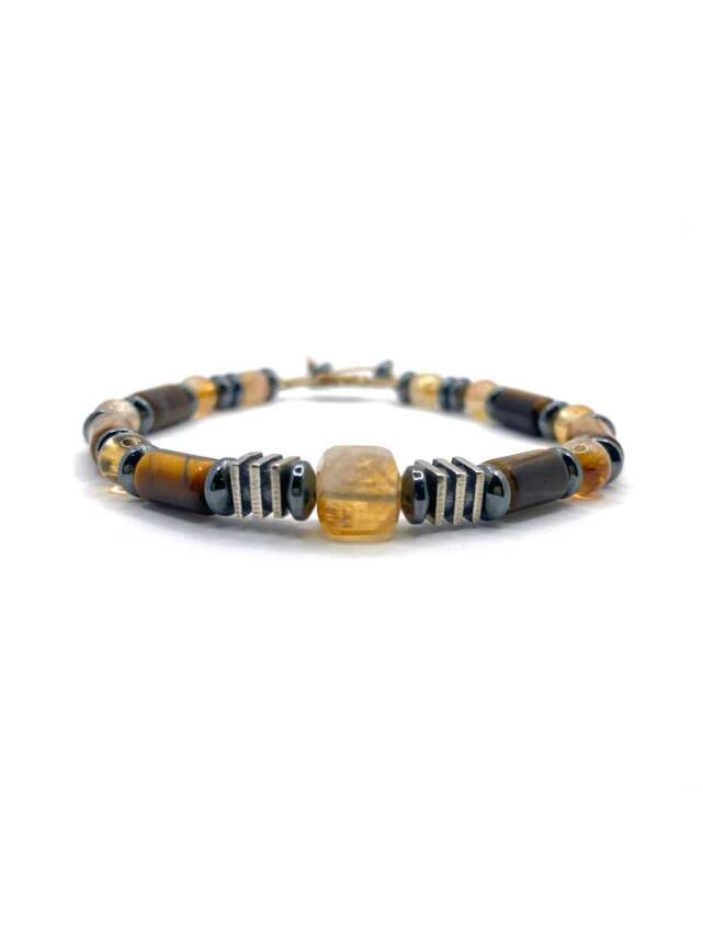 Hakiki Orijinal Sertifikalı Kaplan Gözü - Jasper - 6mm Sitrin - Hematit İpli Ayarlanabilir Doğal Taş Bileklik - 1