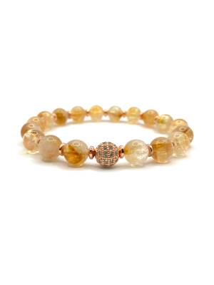 Hakiki Orijinal Sertifikalı Sitrin - Hematit Doğal Taş Bileklik Zirkon Aparatlı 8 mm - Osmanlı Doğaltaş