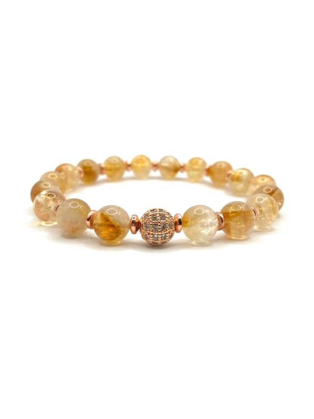 Hakiki Orijinal Sertifikalı Sitrin - Hematit Doğal Taş Bileklik Zirkon Aparatlı 8 mm - 1